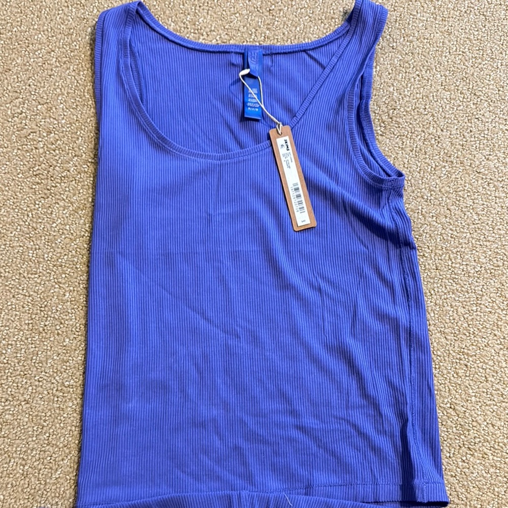 Blue Ribbed Tank Top Capri Tanzanite skims